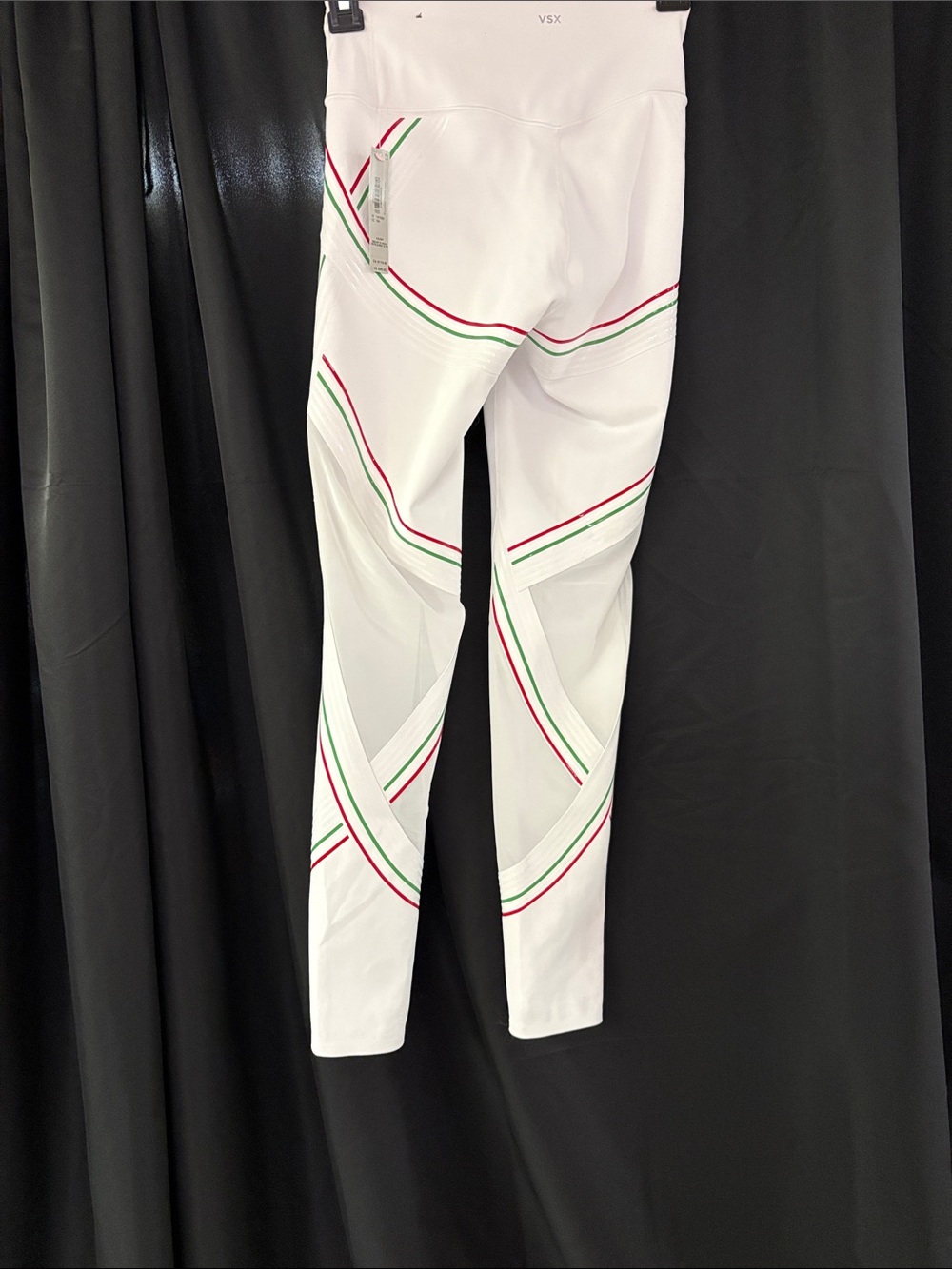 VSX White High-Waist Leggings with Red & Green Stripe Accents - Picture 5 of 6